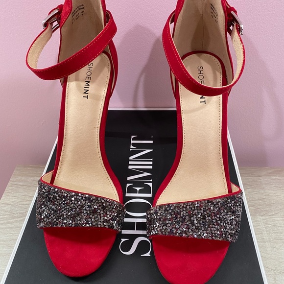 Ankle strap heels, shoemint “Giselle” red pumps worn once - Picture 1 of 9